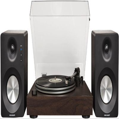Crosley C8A-WA Belt-Driven Record Player Turntable with S100A-BK Bluetooth Speakers