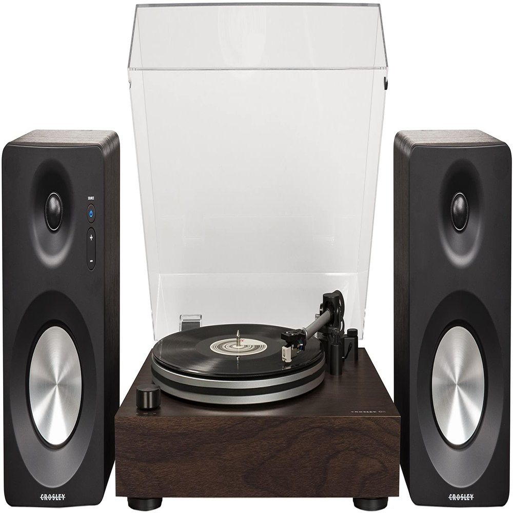 Crosley C8A-WA Belt-Driven Record Player Turntable with S100A-BK Bluetooth Speakers