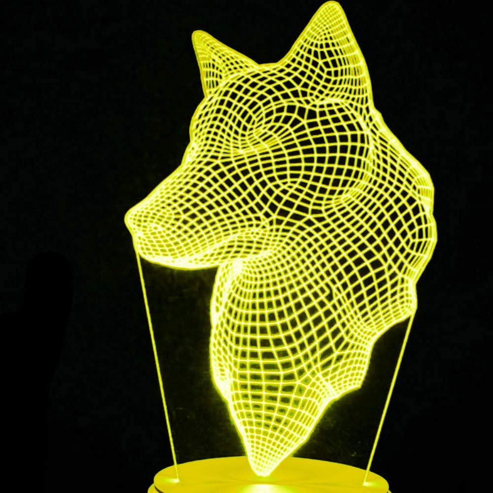 Jinnwell 3D Fox Night Light Lamp Illusion Led 7 Color Changing Touch Switch Table Desk Decoration Lamps Acrylic Flat ABS Base USB Cable Toy (Bus)
