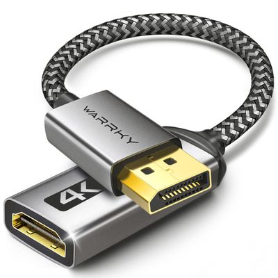 4K DisplayPort to HDMI Adapter, Uni-Directional WARRKY [4K UHD, Metal Case, Gold-Plated Pins] Display Port 1.2 Source to HDMI 2.0 Monitor Converter Compatible for HP, AMD, NVIDIA. Male to Female