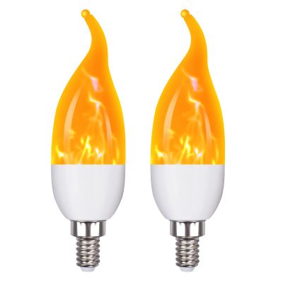 OHLGT E12 Flame Bulbs 2 Packs, 3 Mode LED Candelabra 2.0 Watt Warm White Chandelier 1800k Candle Light Bulbs, Flame Tip for Christmas Party Decorations