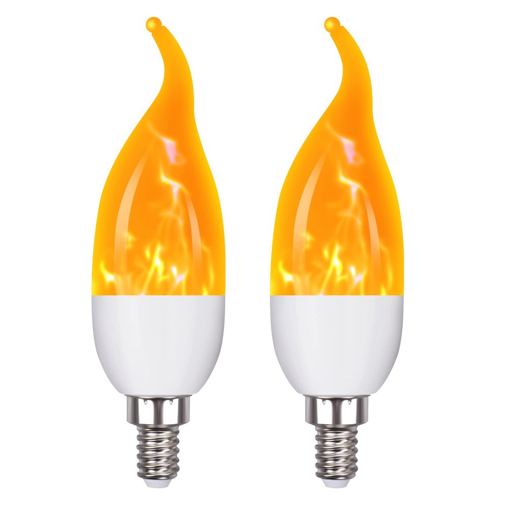 OHLGT E12 Flame Bulbs 2 Packs, 3 Mode LED Candelabra 2.0 Watt Warm White Chandelier 1800k Candle Light Bulbs, Flame Tip for Christmas Party Decorations