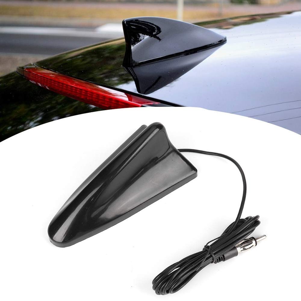 Qiilu Car Shark Fin Antenna, 12V Universal Radio Antenna Car Roof Aerial for Auto SUV Truck with Adhesive Base Decorative Antenna Black