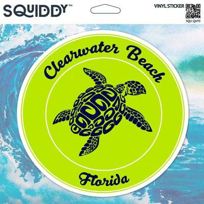 Squiddy Clearwater Beach Florida Turtle Beach - Vinyl Sticker Decal for Phone, Laptop, Water Bottle (2.5" high)