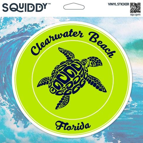 Squiddy Clearwater Beach Florida Turtle Beach - Vinyl Sticker Decal for Phone, Laptop, Water Bottle (2.5" high)