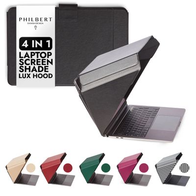 4-in-1 Laptop Screen Shade Original Lux Hood Sun, Privacy, Heat & Contrast Protection, Freestanding with Pocket, Fits 1516 MacBook & PC, Patented, Black | PHILBERT Danish Design