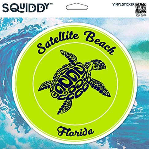 Squiddy Satellite Beach Florida Turtle Beach - Vinyl Sticker (7" high)