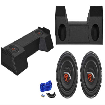Rockville W10T4-S2 Bundle: (2) 10 in Shallow Mount 1200W Peak/300W RMS Car Subwoofers, REC107 Dual 10 in Sealed Sub Box for 2019-2020 Dodge Ram Crew Cab, Complete Installation Kit, 4-Items