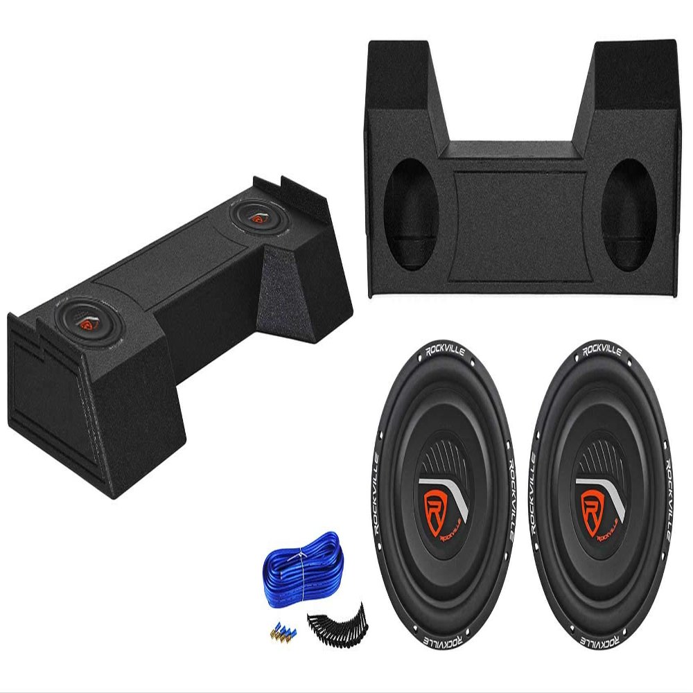 Rockville W10T4-S2 Bundle: (2) 10 in Shallow Mount 1200W Peak/300W RMS Car Subwoofers, REC107 Dual 10 in Sealed Sub Box for 2019-2020 Dodge Ram Crew Cab, Complete Installation Kit, 4-Items