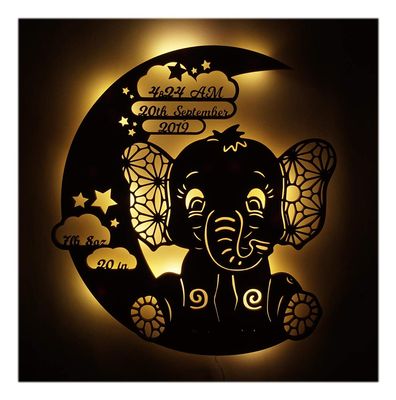 NEID Baby Elephant Gifts for Newborn, Unique Wooden Night Light Personalized - LED Wall Decor