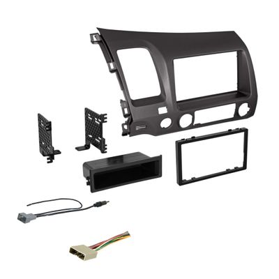 American International Honda Civic (2006-2011 All Trim Levels) Double DIN or Single ISO with Pocket Radio Installation Dash Kit, Car Audio Harness & Antenna Adapter Included, Dark Metallic Gray