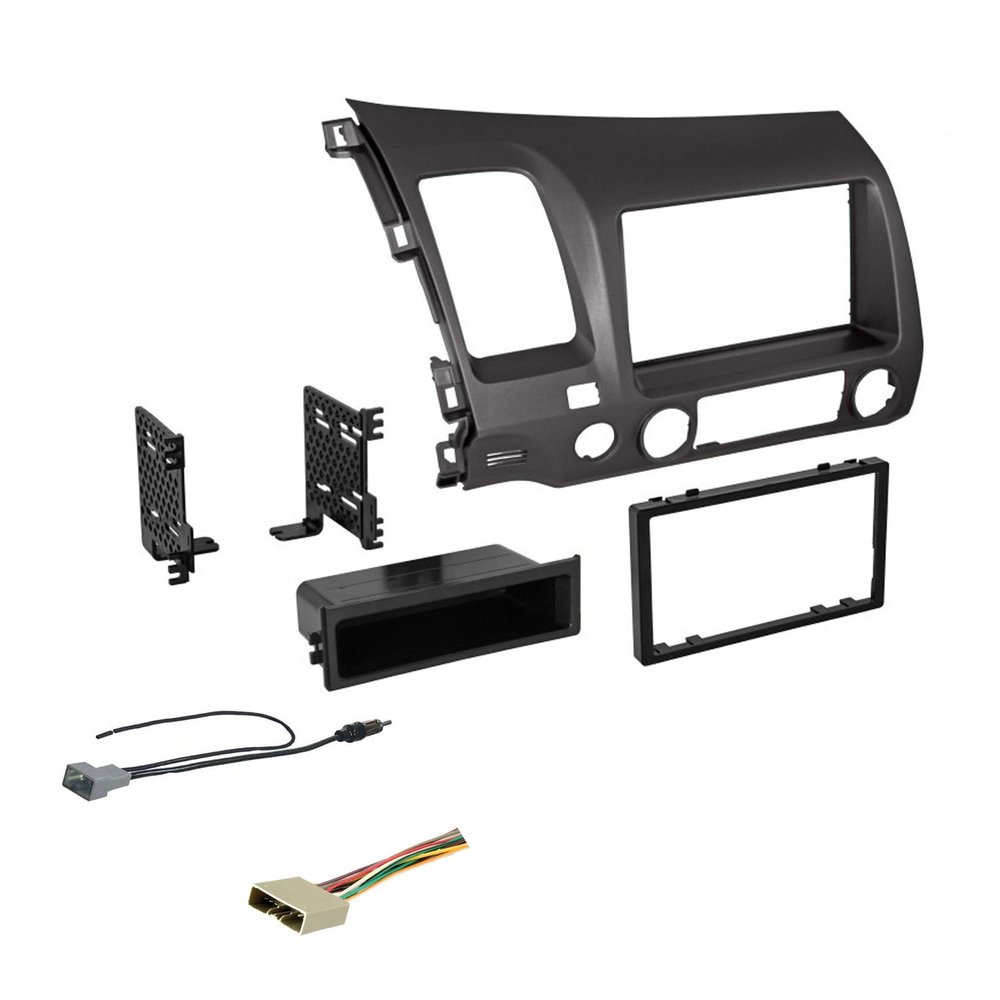 American International Honda Civic (2006-2011 All Trim Levels) Double DIN or Single ISO with Pocket Radio Installation Dash Kit, Car Audio Harness & Antenna Adapter Included, Dark Metallic Gray
