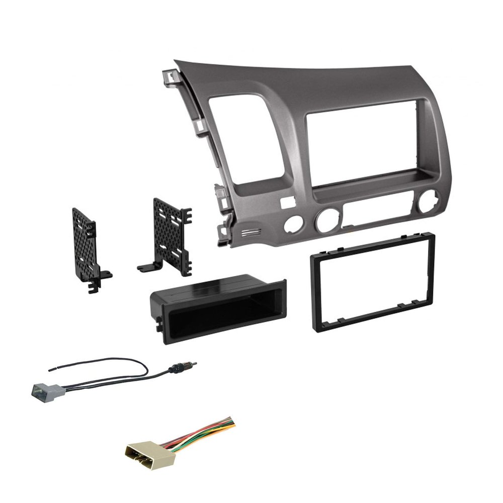 American International Honda Civic (2006-2011 All Trims) Double DIN or Single ISO w/Pocket Radio Dash Kit, Car Audio Wiring Harness & Antenna Adapter Included, Plug & Play Install, Metallic Taupe