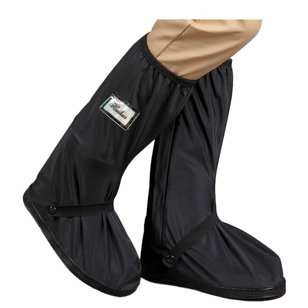 HLKZONE Waterproof Rain Boot Shoes Covers Foldable Reusable Slip Resistant Overshoes with Reflector for Women & Men, XL, Black