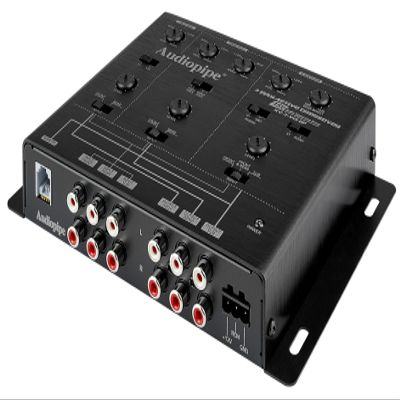 Audiopipe 3-Way Active Crossover with Bandpass Filter (XV-3-V15BP), Multiplier Switch, Compact, Power LED Indicator, Subwoofer Bass Boost, Custom Installation, Remote Bass Knob