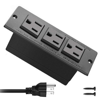 Recessed Power Strip Black Desk Mount Power Grommet Socket for Cabinet 3 AC Outlets 6.56'ft Power Cord for Counter Drawer Furniture Workbench UL ETL Certificated.