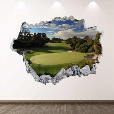 Golf Wall Decal Art Decor 3D Smashed Field Course Sticker Poster Kids Room Mural Custom Gift BL338 (42"W x 24"H)
