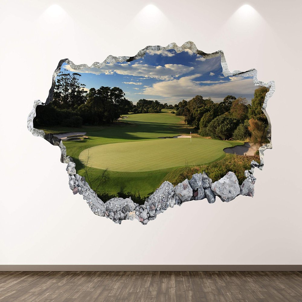 Golf Wall Decal Art Decor 3D Smashed Field Course Sticker Poster Kids Room Mural Custom Gift BL338 (42"W x 24"H)