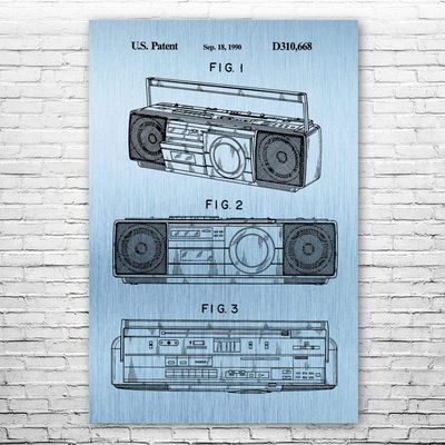 Boombox Tape Player Poster Print, Boombox Art, Radio Dj Gift, Music Art, Hip Hop Gift, Stereo Wall Art, Music Studio Art Blue Steel (9 inch x 12 inch)