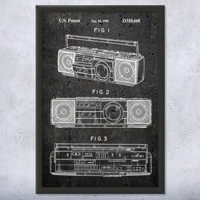 Framed Boombox Tape Player Print, Boombox Art, Radio Dj Gift, Music Art, Hip Hop Gift, Stereo Wall Art, Music Studio Art Dark Concrete (8x10)