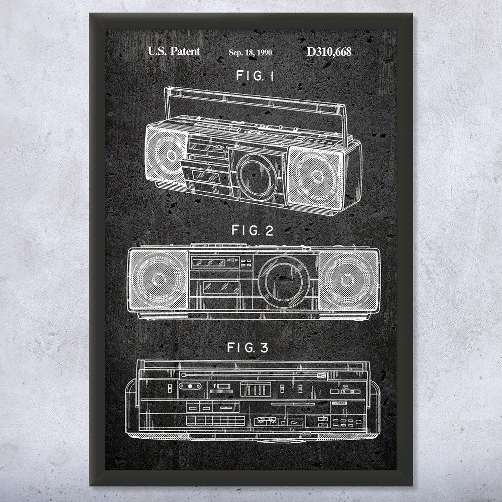 Framed Boombox Tape Player Print, Boombox Art, Radio Dj Gift, Music Art, Hip Hop Gift, Stereo Wall Art, Music Studio Art Dark Concrete (8x10)