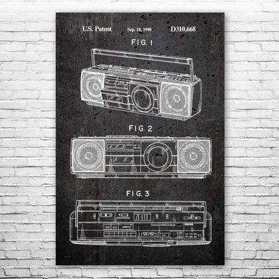 Boombox Tape Player Poster Print, Boombox Art, Radio Dj Gift, Music Art, Hip Hop Gift, Stereo Wall Art, Music Studio Art Dark Concrete (8 inch x 10 inch)