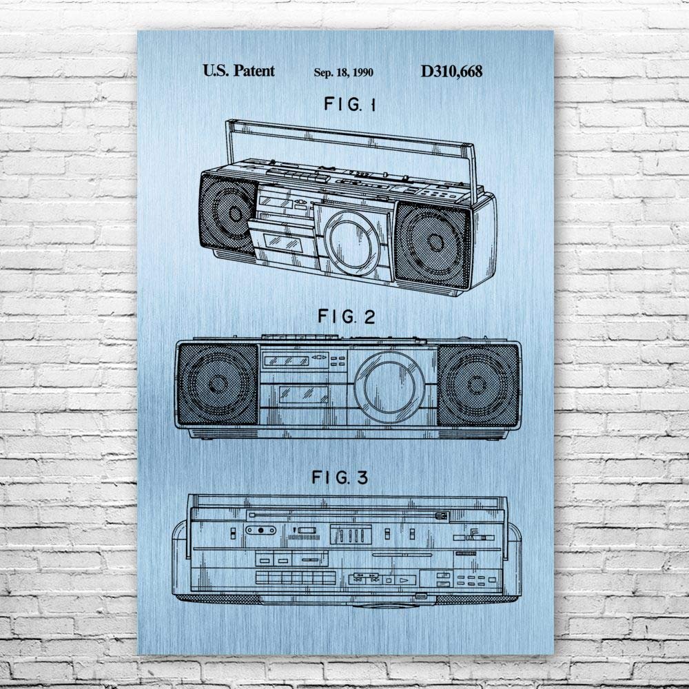 Boombox Tape Player Poster Print, Boombox Art, Radio Dj Gift, Music Art, Hip Hop Gift, Stereo Wall Art, Music Studio Art Blue Steel (5 inch x 7 inch)