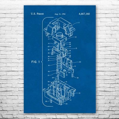 Cherry MX Keyboard Switch Poster Print, Computer Lab Art, Programmer Gift, Hardware Wall Art, IT Tech Gift, Patent Print Blueprint (18 inch x 24 inch)