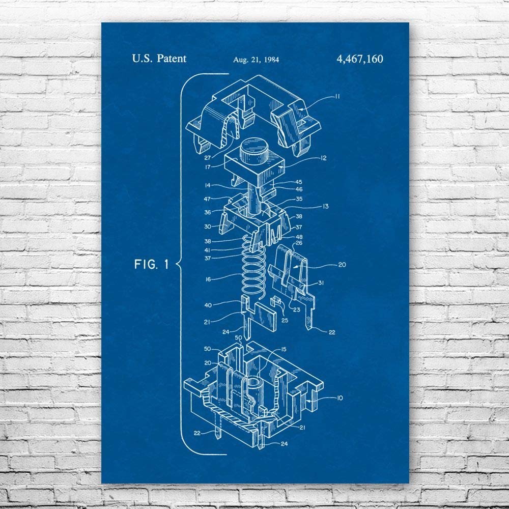Cherry MX Keyboard Switch Poster Print, Computer Lab Art, Programmer Gift, Hardware Wall Art, IT Tech Gift, Patent Print Blueprint (18 inch x 24 inch)