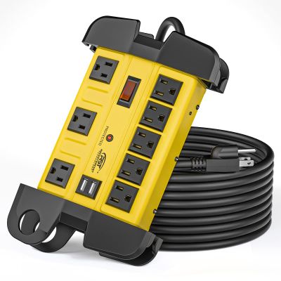 Heavy Duty Power Strip Surge Protector with USB,CRST Metal Power Strip with 2 USB 15 A 1875W, 15-Foot Long Cord 1350 Joules for Home, Kitchen, Office, School, ETL Listed Yellow