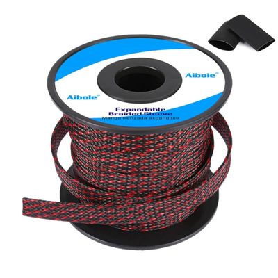 100Ft-1/2inch PET Expandable Braided Wire Sleeving,Wire Loom Cable Sleeve for TV,Computer,Home Theater,Automotive,Home Industrial,Electrical Wires,Chemical,Protect Cat from Chewing Cords,BlackRed