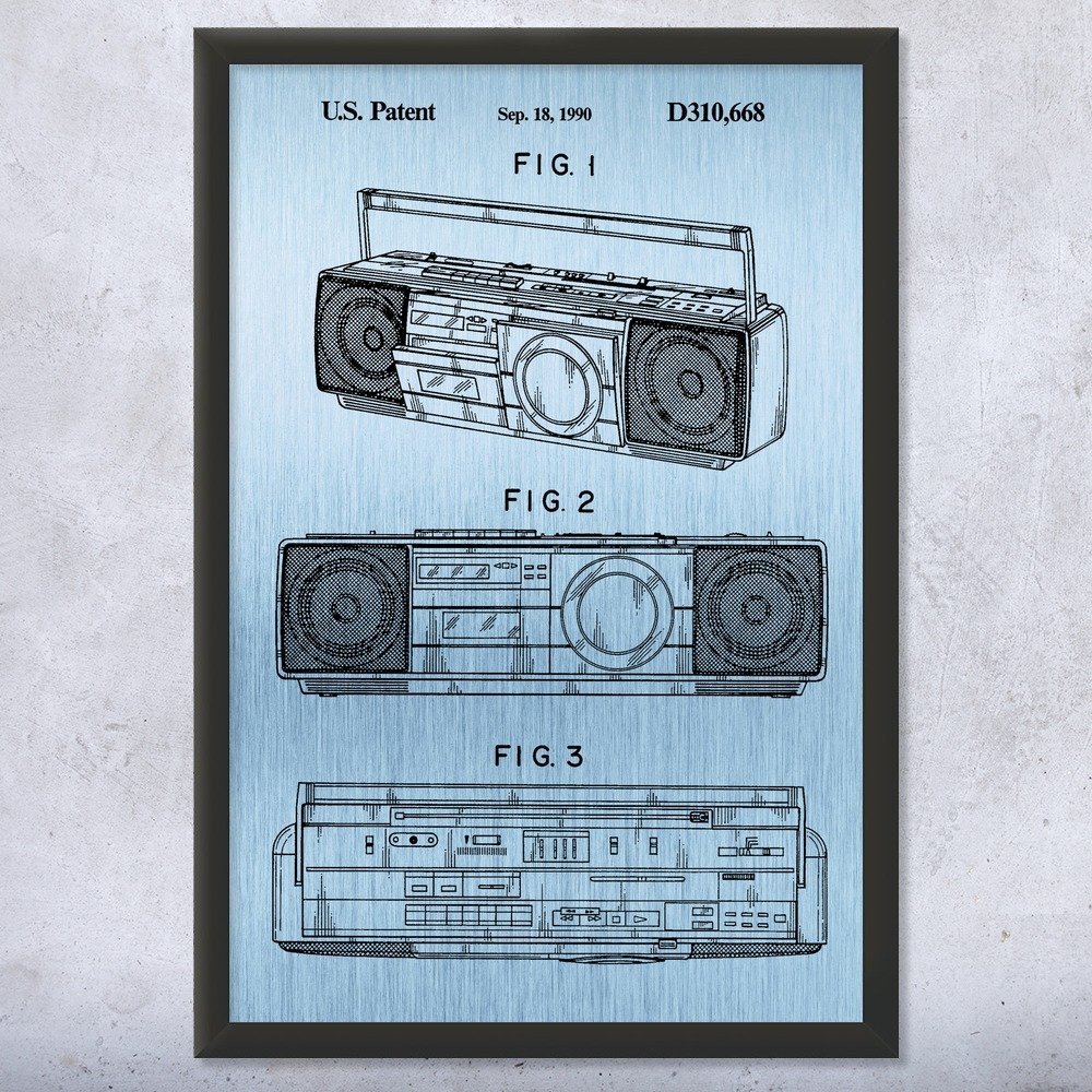 Framed Boombox Tape Player Print, Boombox Art, Radio Dj Gift, Music Art, Hip Hop Gift, Stereo Wall Art, Music Studio Art Blue Steel (9x12)