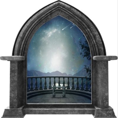 24" Castle Scape Balcony Mountain View Granite Castle Window Wall Decal Medieval Fantasy Landscape Removable Fabric Vinyl Wall Sticker Boys Room Decor