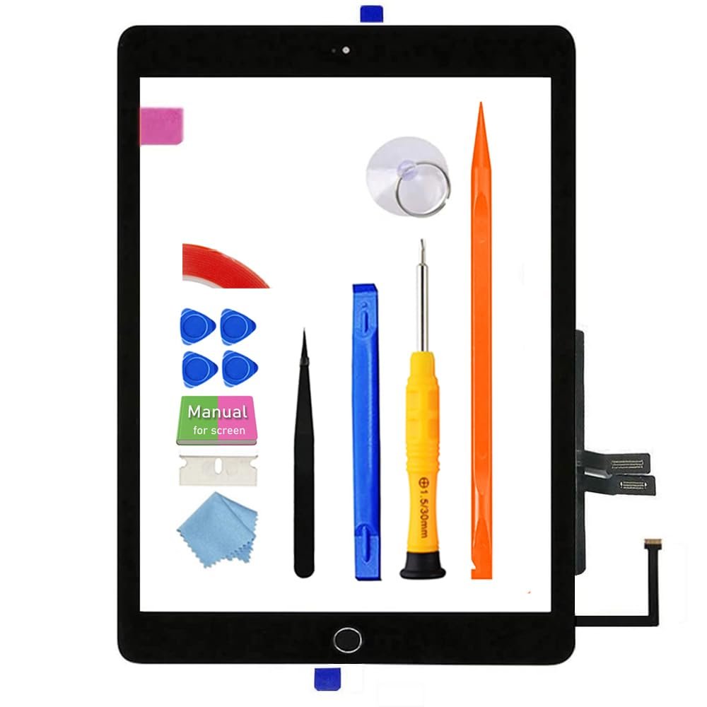 JPUNG A1893 A1954 Screen Replacement Kit for iPad 6 (6th Gen) Digitizer Touch Glass 6th Generation 9.7 inch 2018, with Home Button Full Repair Tools [Without LCD]