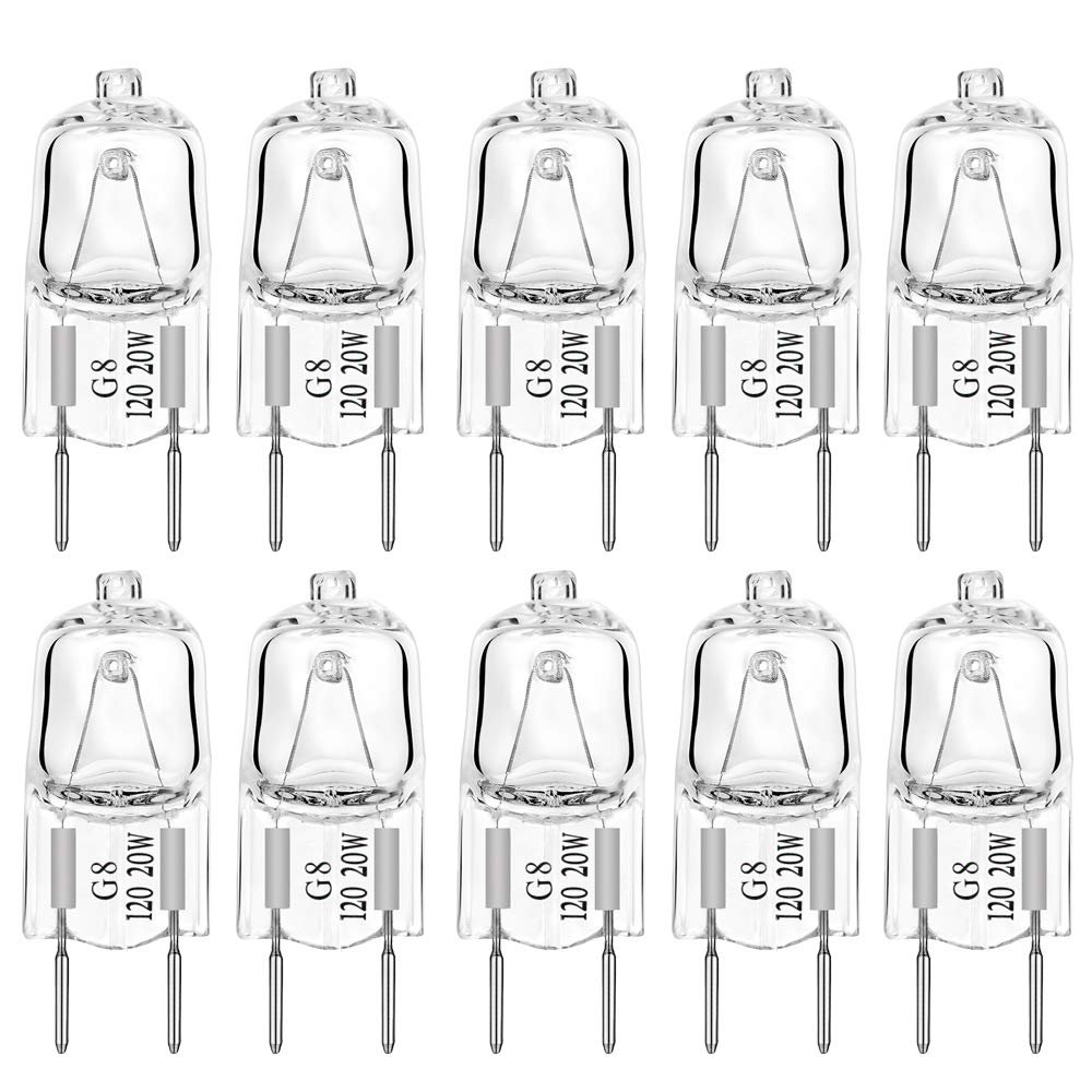 AHEVO G8 Light Bulbs 20Watt 120Volt Dimmable Halogen Light Bulb G8 Base Bi-Pin Shorter 20W T4 JCD Warm White Under Cabinet Puck Lighting Replacements,10Pack