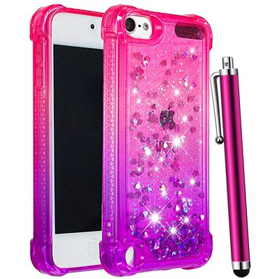 CAIYUNL Compatible With iPod Touch 7th Generation Case, Touch 6th/5th Generation Case for Girls Women Kids, Glitter Bling Sparkle Shiny Liquid Floating TPU Protective Cover for iPod 7/6/5 -Pink/Purple
