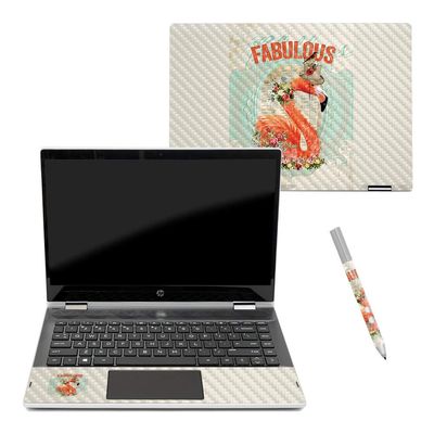 MightySkins Carbon Fiber Skin for Pavilion X360 14" (2018) - Fabulous Flamingo | Protective, Durable Textured Carbon Fiber Finish | Easy to Apply, Remove, and Change Styles | Made in The USA