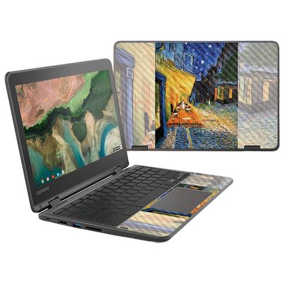 MightySkins Carbon Fiber Skin for Lenovo 300E Chromebook 11.6" (2018) - Cafe Terrace at Night | Protective, Durable Textured Carbon Fiber Finish | Easy to Apply, Remove | Made in The USA