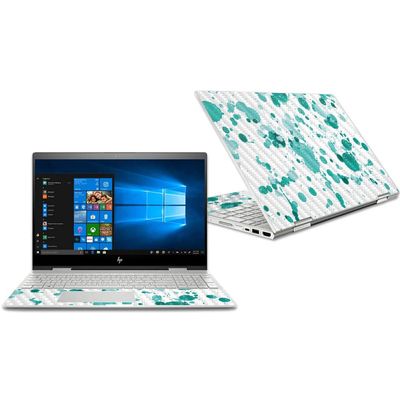 MightySkins Carbon Fiber Skin for HP Envy X360 Convertible 15" (2018) - Teal Splatter | Protective, Durable Textured Carbon Fiber Finish | Easy to Apply, Remove | Made in The USA