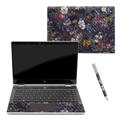 MightySkins Carbon Fiber Skin for Pavilion X360 14" (2018) - Midnight Blossom | Protective, Durable Textured Carbon Fiber Finish | Easy to Apply, Remove, and Change Styles | Made in The USA