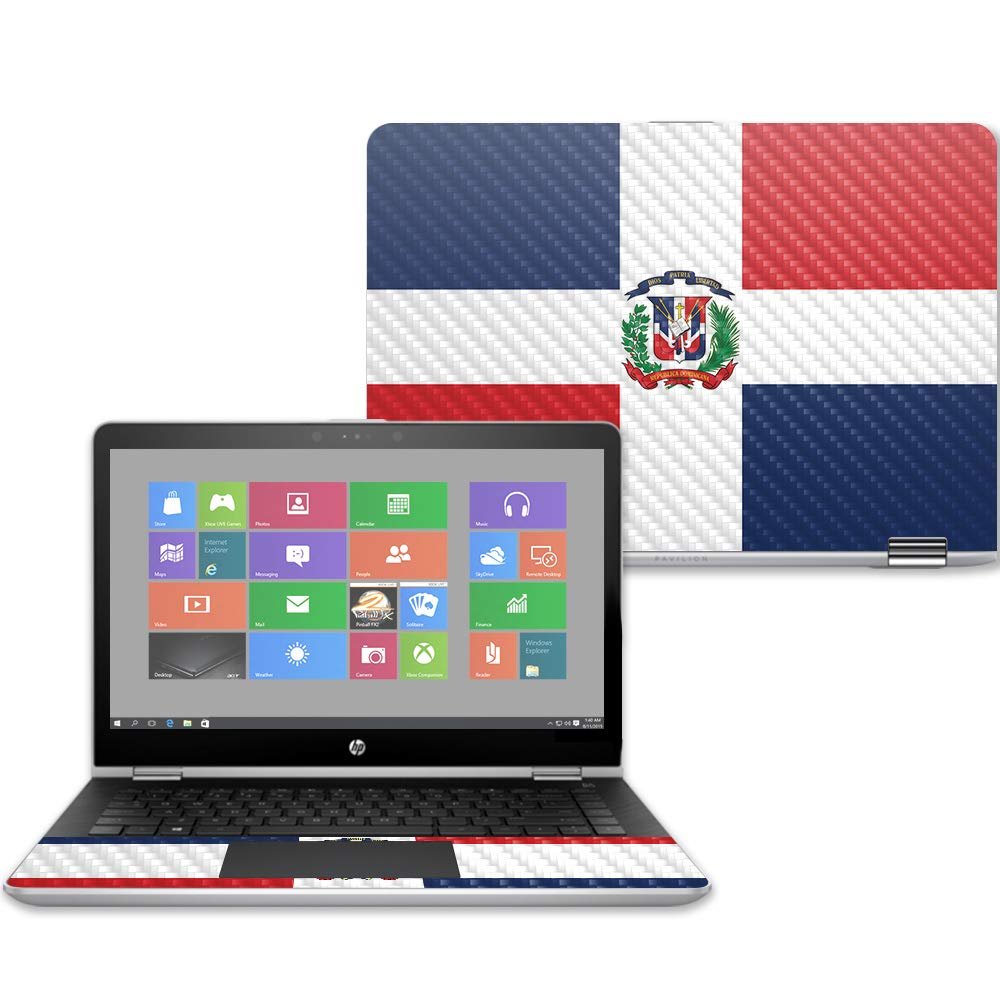 MightySkins Carbon Fiber Skin for HP Pavilion X360 14" (2017) - Dominican Flag | Protective, Durable Textured Carbon Fiber Finish | Easy to Apply, Remove, and Change Styles | Made in The USA