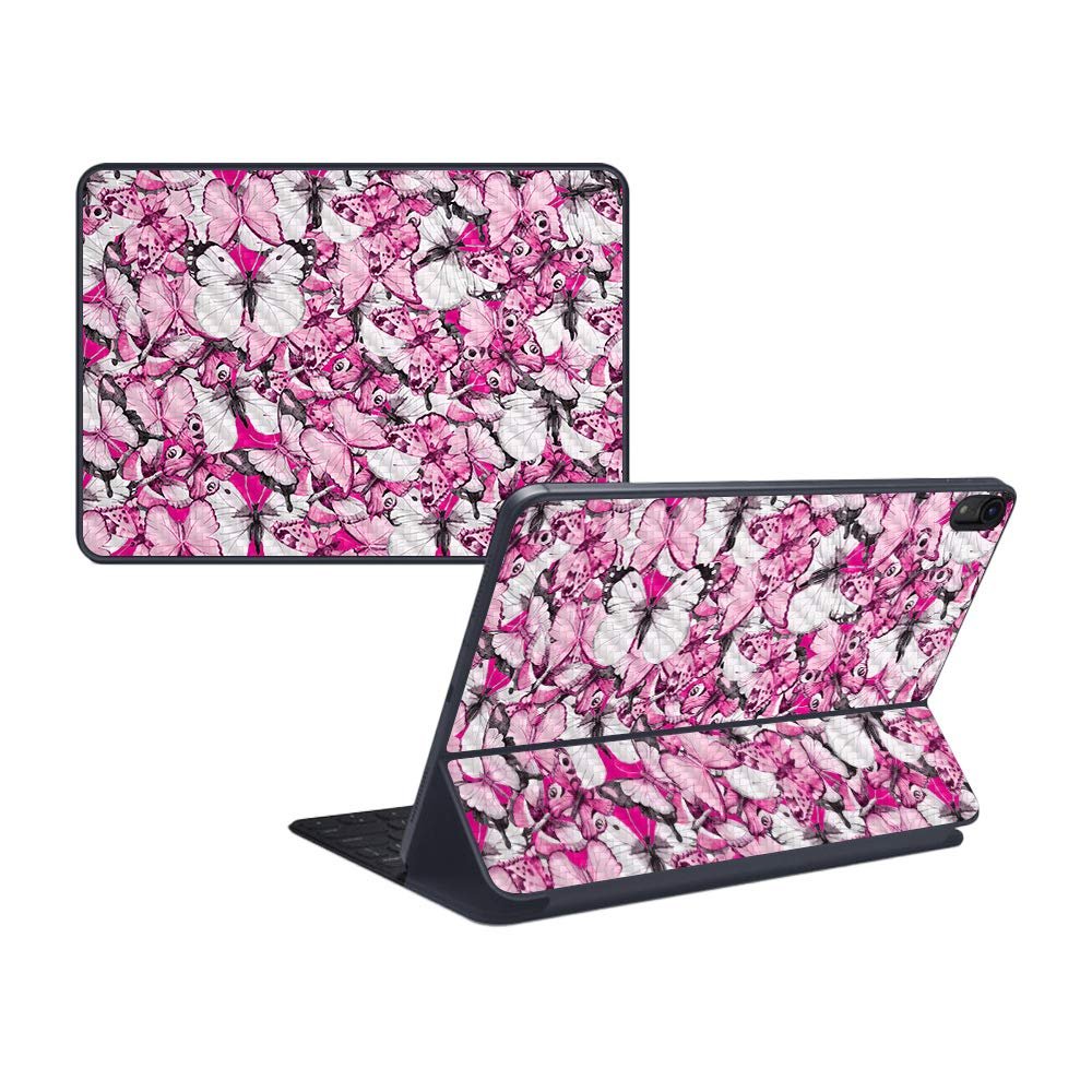 MightySkins Carbon Fiber Skin For Apple iPad Pro Smart Keyboard 11" (2018) - Butterflies - Protective, Durable Textured Carbon Fiber Finish - Easy To Apply, Remove, and Change Styles - Made in the USA