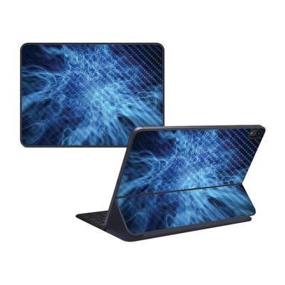 MightySkins Carbon Fiber Skin for Apple iPad Pro Smart Keyboard 11" (2018) - Blue Mystic Flames - Protective, Durable Textured Carbon Fiber Finish - Easy to Apply, Remove - Made in The USA