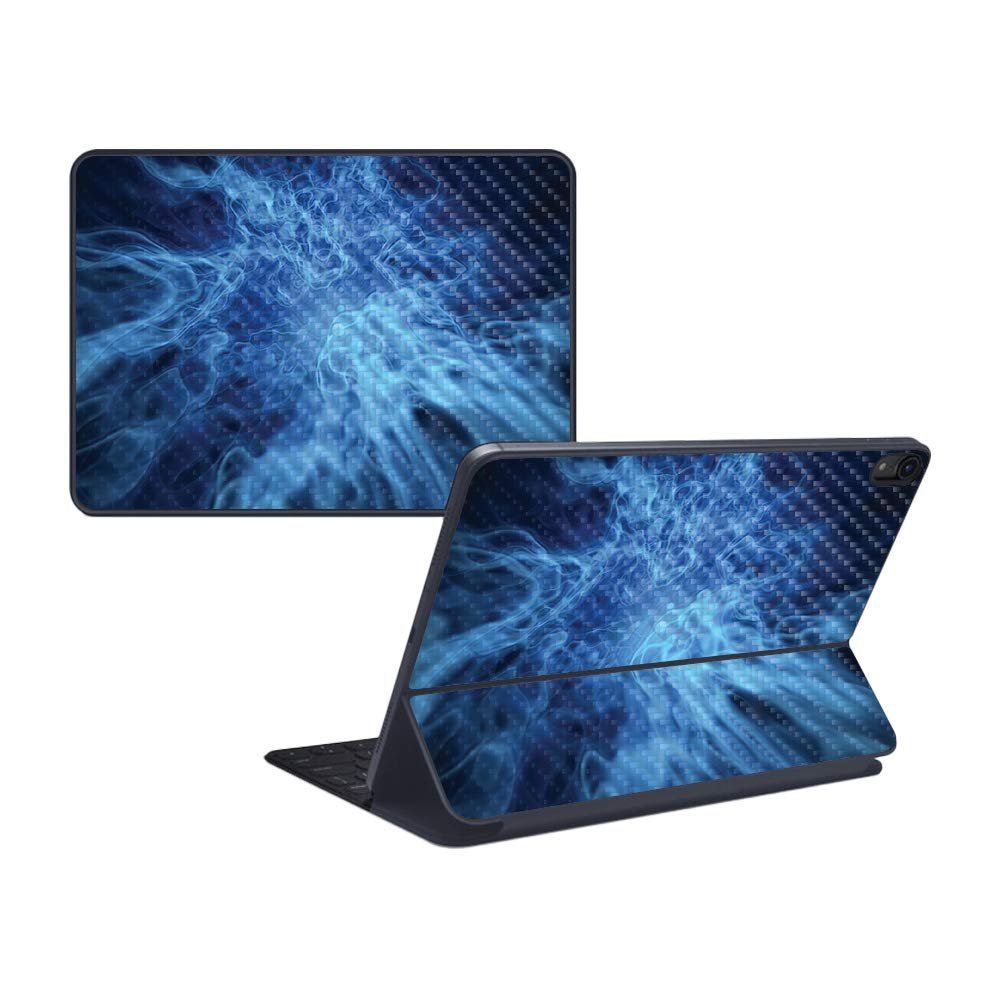 MightySkins Carbon Fiber Skin for Apple iPad Pro Smart Keyboard 11" (2018) - Blue Mystic Flames - Protective, Durable Textured Carbon Fiber Finish - Easy to Apply, Remove - Made in The USA