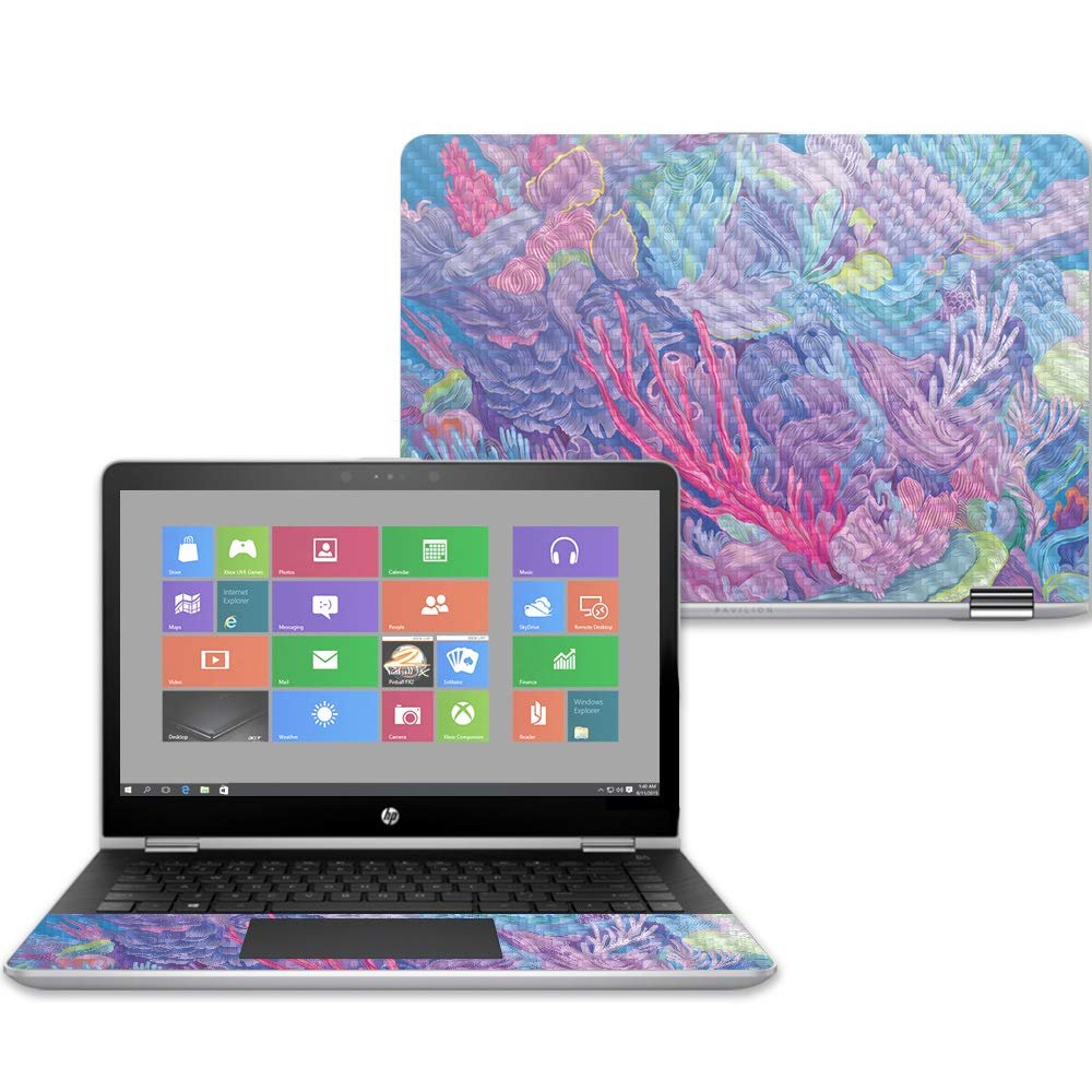 MightySkins Carbon Fiber Skin for HP Pavilion X360 14" (2017) - Dreamy Reef | Protective, Durable Textured Carbon Fiber Finish | Easy to Apply, Remove, and Change Styles | Made in The USA