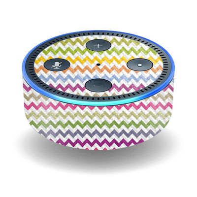 MightySkins Carbon Fiber Skin for Amazon Echo Dot (2ND Gen) - Rainbow Chevron | Protective, Durable Textured Carbon Fiber Finish | Easy to Apply, Remove, and Change Styles | Made in The USA