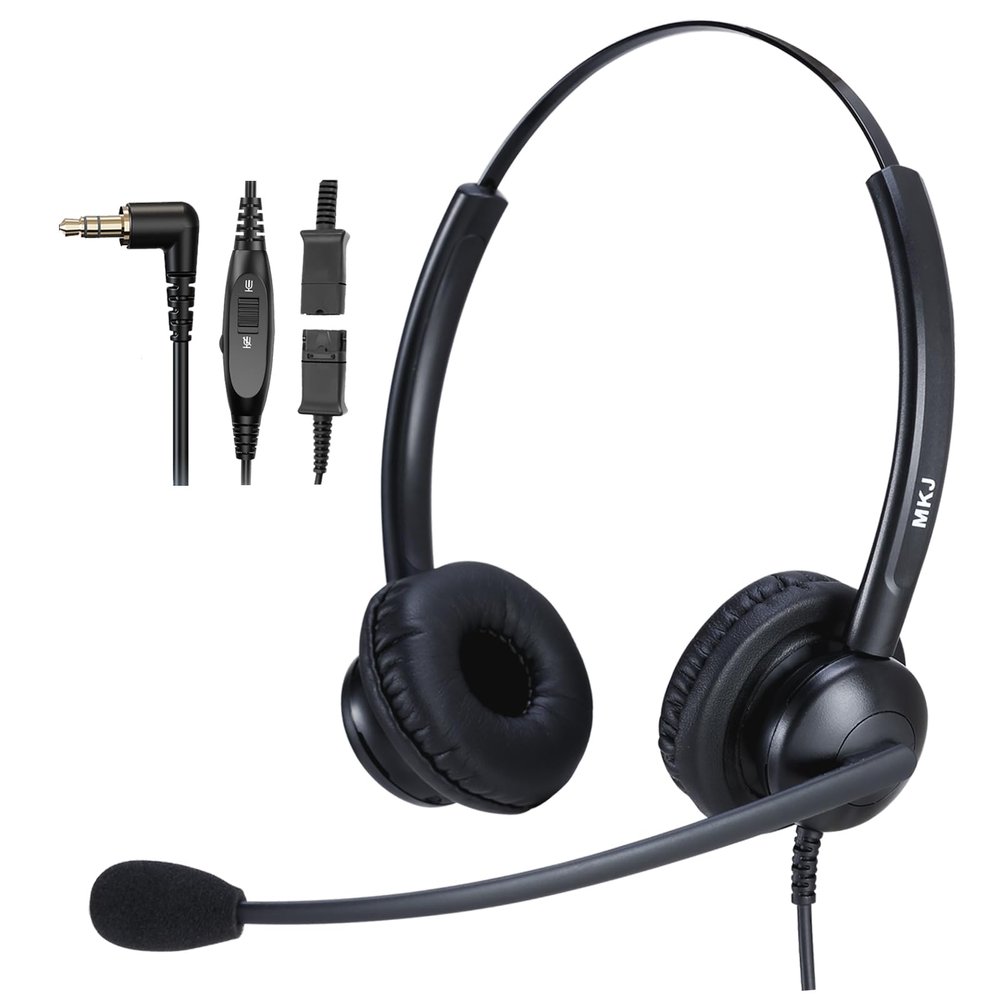2.5mm Phone Headset for Office Landline Corded Telephone Headset with Noise Cancelling Microphone Wired Call Center Headphones for Panasonic KX-TGEA20 KX-TCA430 KX-TGE433 Cisco 303G 508G Uniden Vtech