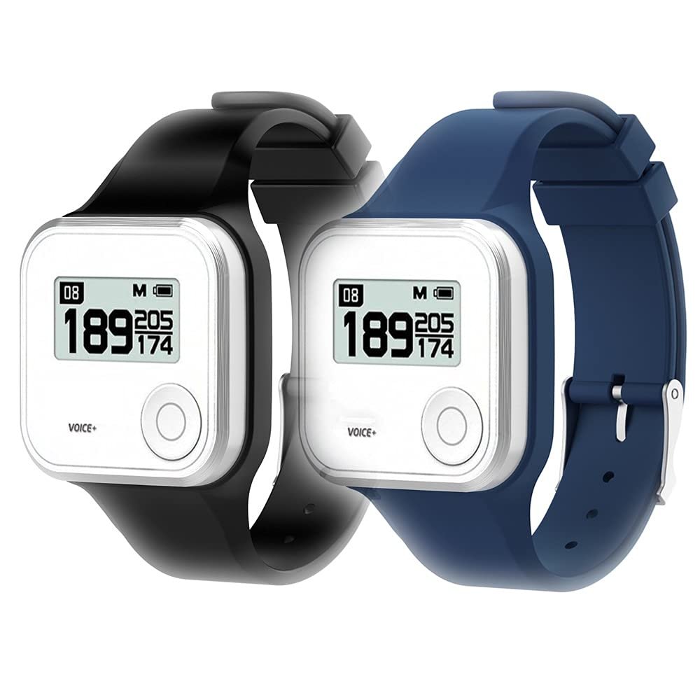 2pcs Silicone Watchband Adjustable Replacement Wristband Compatible with GolfBuddy Voice/Voice 2 Golf Rangefinder (Black_Navy Blue)