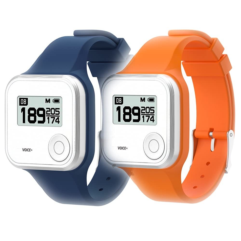 2pcs Silicone Watchband Adjustable Replacement Wristband Compatible with GolfBuddy Voice/Voice 2 Golf Rangefinder (Navy Blue_Orange)