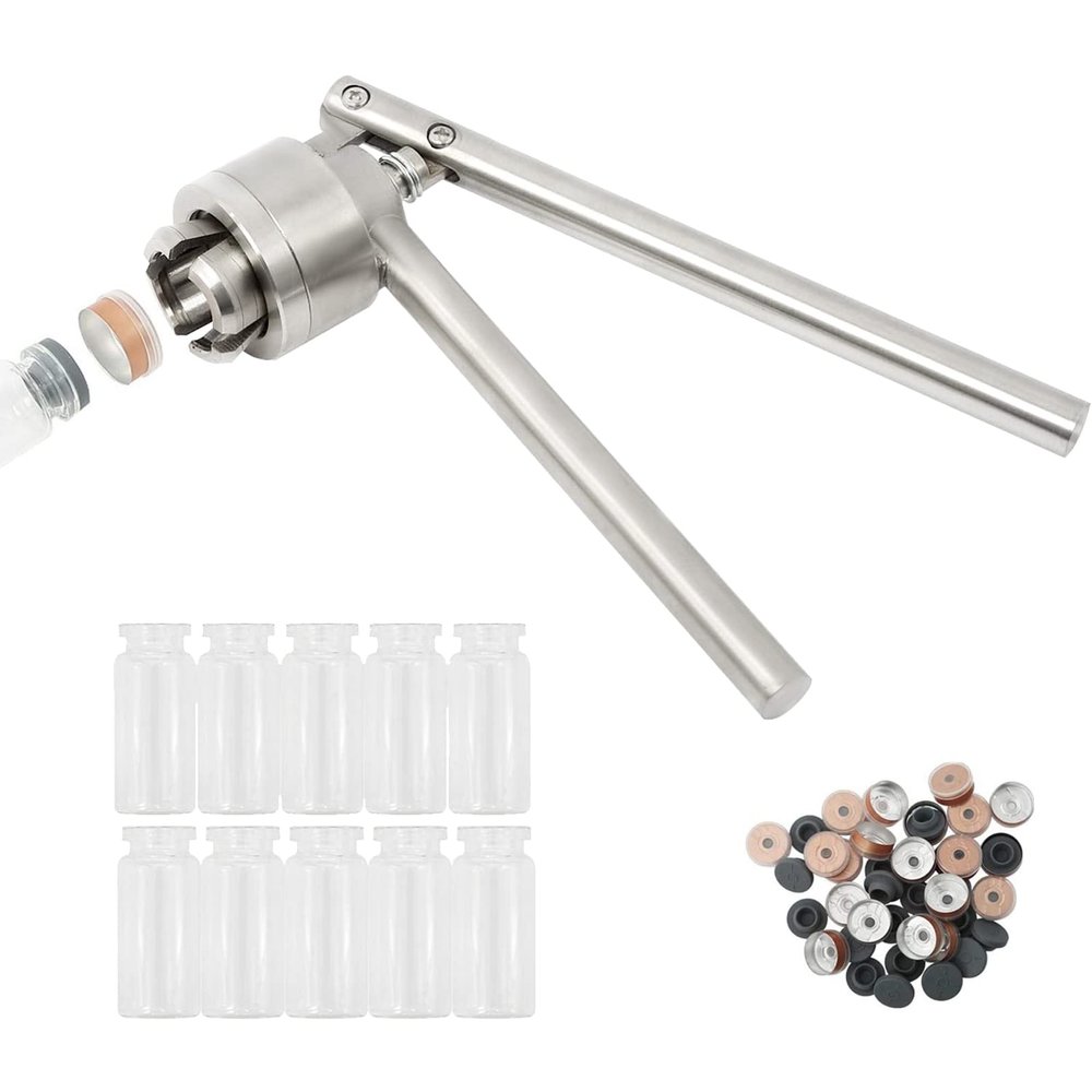 20mm Vial Crimper + 10 Set of 10ml Vials & Stoppers & Caps